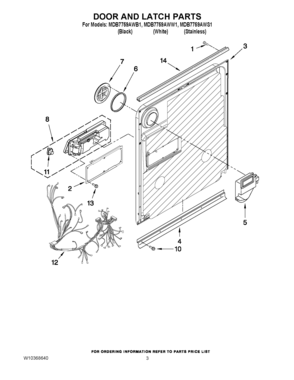 03 - DOOR AND LATCH PARTS Diagram and Parts List for MDB7759AWW1  Maytag Dishwasher
