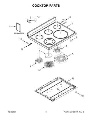 Cooktop Parts Diagram and Parts List for YMER8800FW2  Maytag Range