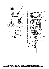 Agitator, Drive Bell, Seal Kit, Washtub & Hub Diagram and Parts List for LW8463W2 PLW8463W2A Amana Washer