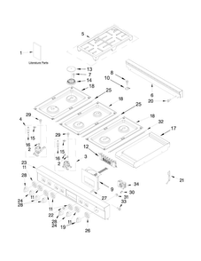 Cooktop, Burner And Grate Parts Diagram and Parts List for JDRP548WP02  Jenn-Air Range