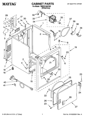 01 - CABINET PARTS Diagram and Parts List for YMEDC400VW0  Maytag Dryer
