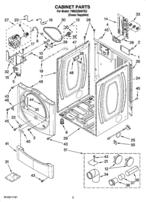 02 - Cabinet Parts Diagram and Parts List for YMEDZ600TE2  Maytag Dryer