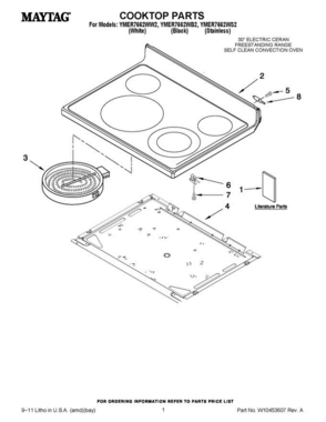 01 - Cooktop Parts Diagram and Parts List for YMER7662WB2  Maytag Range