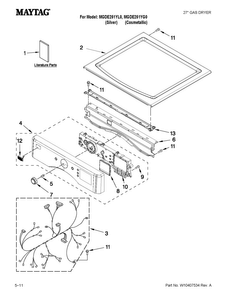 Top And Console Parts Diagram and Parts List for MGDE251YG0  Maytag Dryer