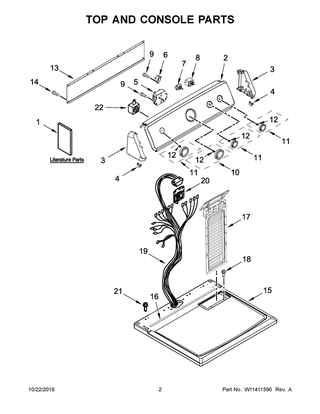 Top And Console Parts Diagram and Parts List for 4KMEDC440JW0  Maytag Dryer