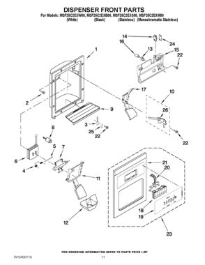 08 - DISPENSER FRONT PARTS Diagram and Parts List for MSF25C2EXB00  Maytag Refrigerator