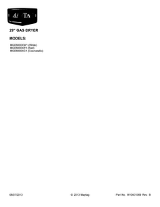 Cover Sheet Diagram and Parts List for MGD6000XG1  Maytag Dryer