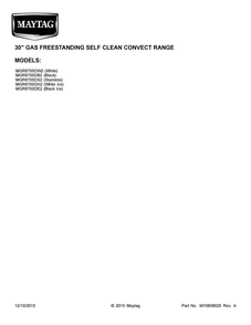 Cover Sheet Diagram and Parts List for MGR8700DW2  Maytag Range