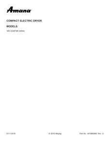 Cover Sheet Diagram and Parts List for NEC3240FW0  Amana Dryer