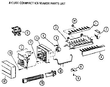 8 Cube Compact Ice Maker Diagram and Parts List for 36511-P1121603W  Amana Refrigerator
