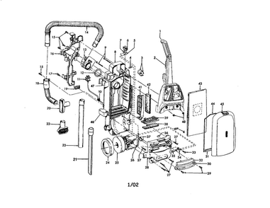 Handle/hose/motor Diagram and Parts List for U5409-955  Hoover Upright Vacuum