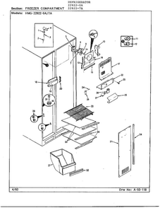 Freezer Compartment Diagram and Parts List for 22922-7A  Admiral Refrigerator