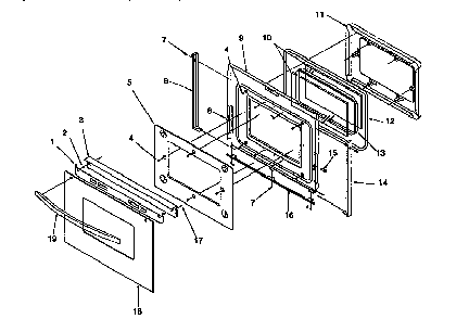 Oven Door Diagram and Parts List for ARG7600L-P1141298NL  Amana Range