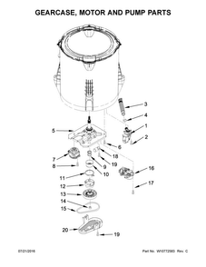 Gearcase, Motor And Pump Parts Diagram and Parts List for NTW4615EW0  Amana Washer