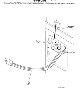 Power Cord Diagram and Parts List for LTSA7AWN  Speed Queen Washer Dryer Combo