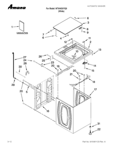 Top And Cabinet Parts Diagram and Parts List for NTW4630YQ0  Amana Washer