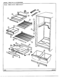 Shelves And Accessories Diagram and Parts List for 19133-0A  Admiral Refrigerator