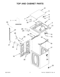 Top And Cabinet Parts Diagram and Parts List for MVWC215EW1  Maytag Washer