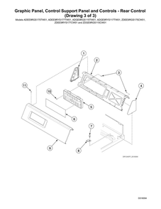 Graphic Panel/Rear Control Support Panel/Controls Diagram and Parts List for ADEE9RYS177TW01 2001000001 Speed Queen Dryer