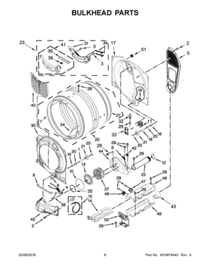04 - BULKHEAD PARTS Diagram and Parts List for YMED3500FW0  Maytag Dryer