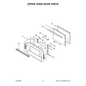 Upper Oven Door Parts Diagram and Parts List for JOEDC530RM00  Jenn-Air Wall Oven