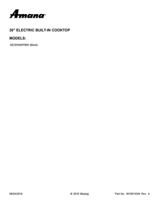 Cover Sheet Diagram and Parts List for AEC6540KFB00  Amana Cooktop