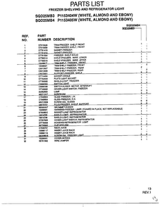 Freezer Shelving And Refrigerator Light Page 2 Diagram and Parts List for SQD25MB3  Amana Refrigerator