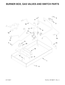 Burner Box, Gas Valves And Switch Parts Diagram and Parts List for AGC6356KFB01  Amana Cooktop