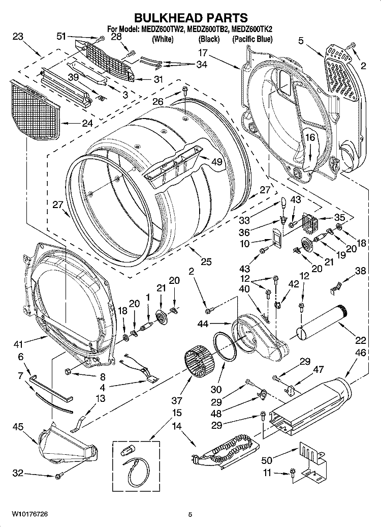 BULKHEAD PARTS Diagram and Parts List for MEDZ600TK2  Maytag Dryer