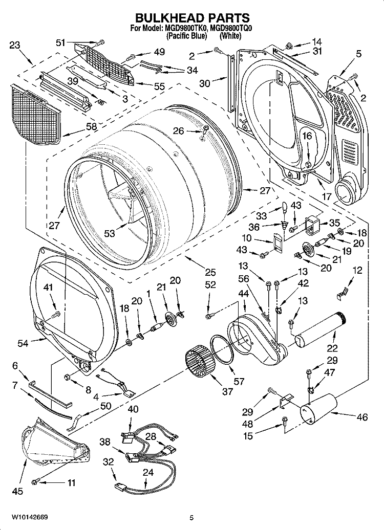BULKHEAD PARTS Diagram and Parts List for MGD9800TQ0  Maytag Dryer