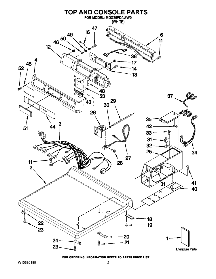 TOP AND CONSOLE PARTS Diagram and Parts List for MDG25PDAWW0  Maytag Dryer