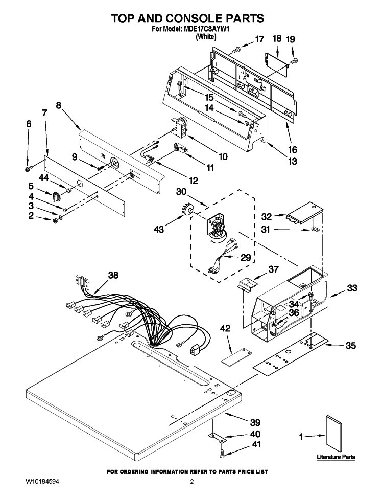 TOP AND CONSOLE PARTS Diagram and Parts List for MDE17CSAYW1  Maytag Dryer