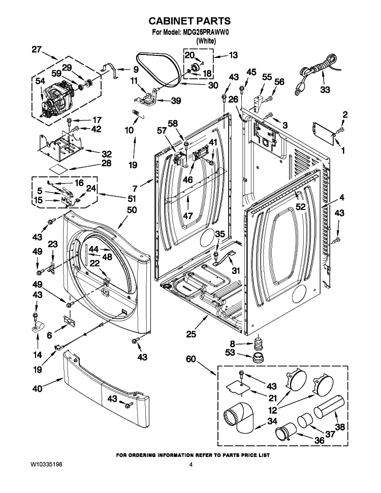 CABINET PARTS Diagram and Parts List for MDG25PRAWW0  Maytag Dryer