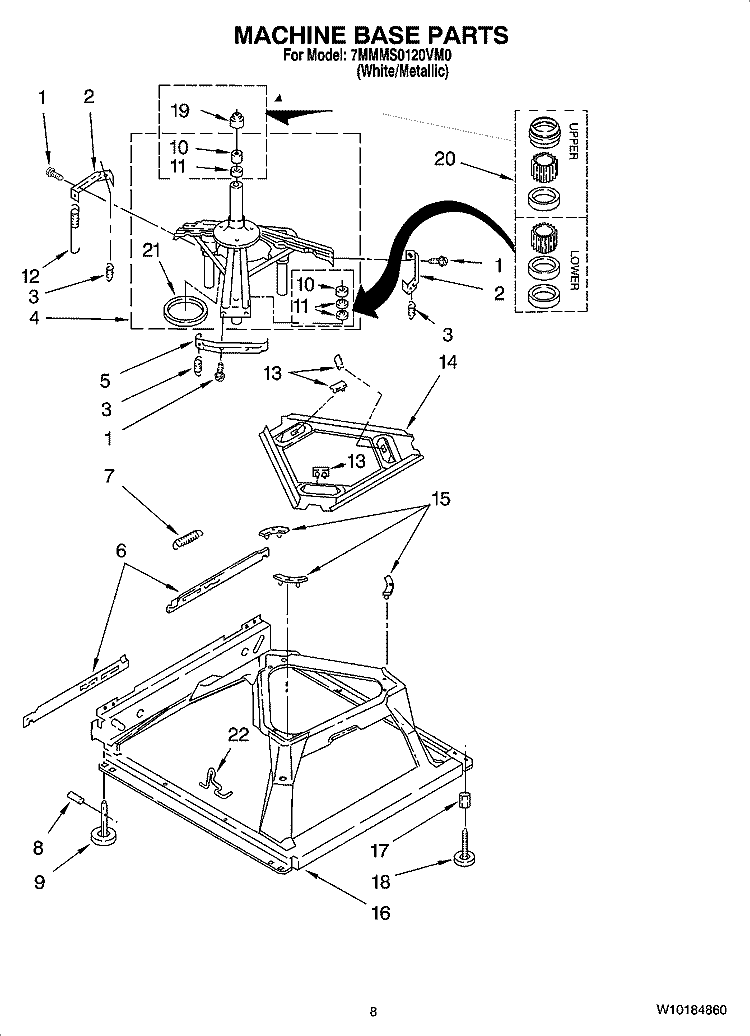 MACHINE BASE PARTS Diagram and Parts List for 7MMMS0120VM0  Maytag Washer