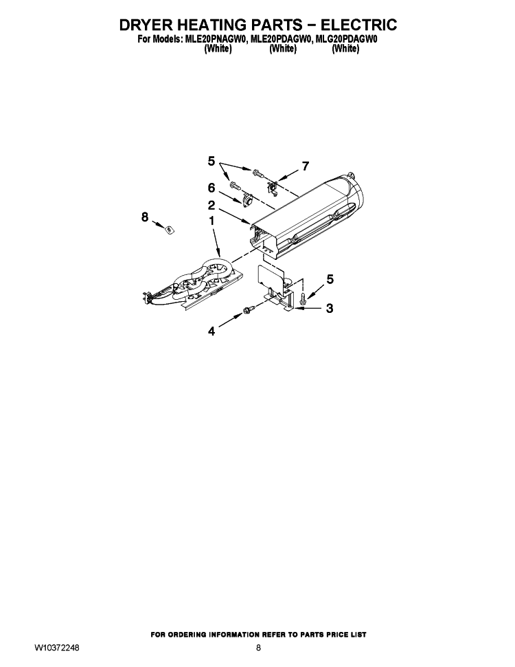 DRYER HEATING PARTS - ELECTRIC Diagram and Parts List for MLE20PNAGWO  Maytag Washer Dryer Combo