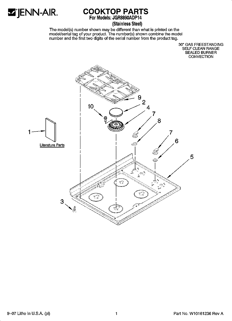 COOKTOP PARTS Diagram and Parts List for JGR8890ADP14  Jenn-Air Range
