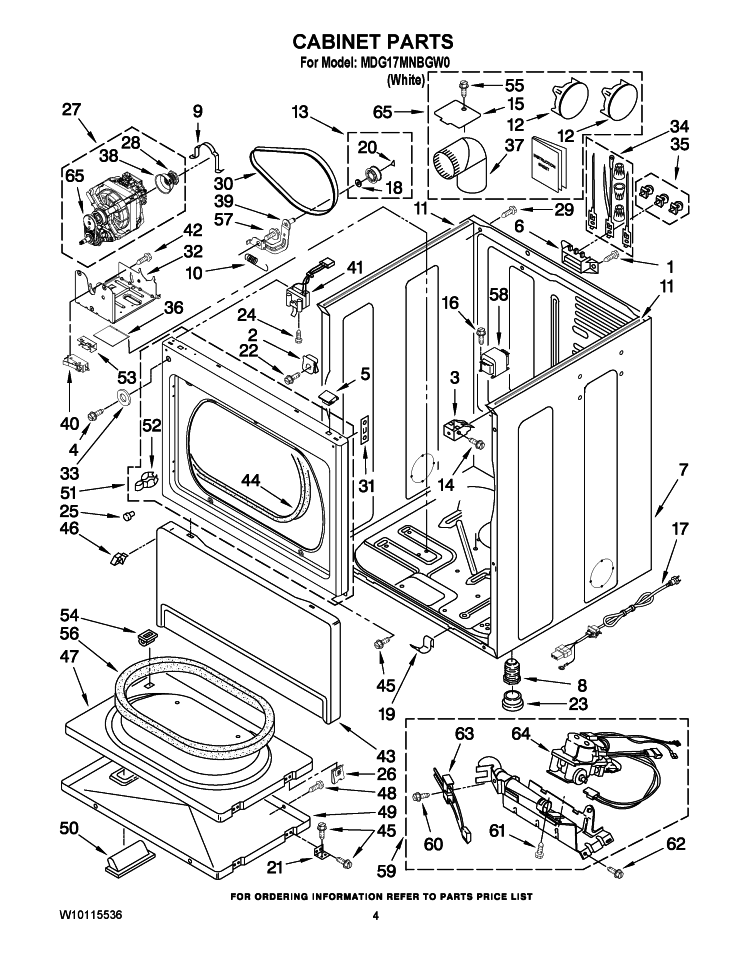 CABINET PARTS Diagram and Parts List for MDG17MNBGW0  Maytag Dryer