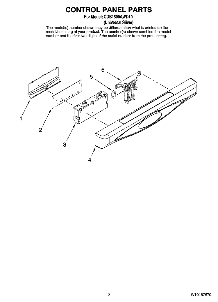 CONTROL PANEL PARTS Diagram and Parts List for CDB1500AWD10  Magic Chef Dishwasher