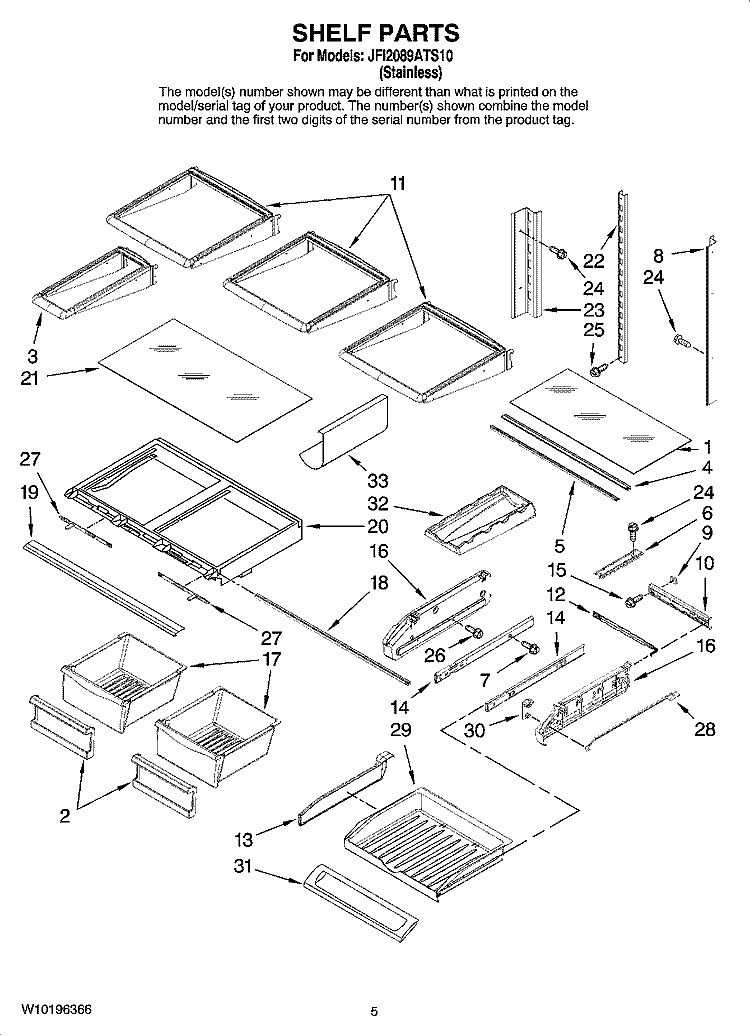 SHELF PARTS Diagram and Parts List for JFI2089ATS10  Jenn-Air Refrigerator