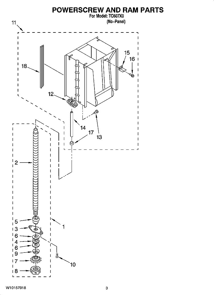 POWERSCREW AND RAM PARTS Diagram and Parts List for TC607X0  Jenn-Air Trash Compactor