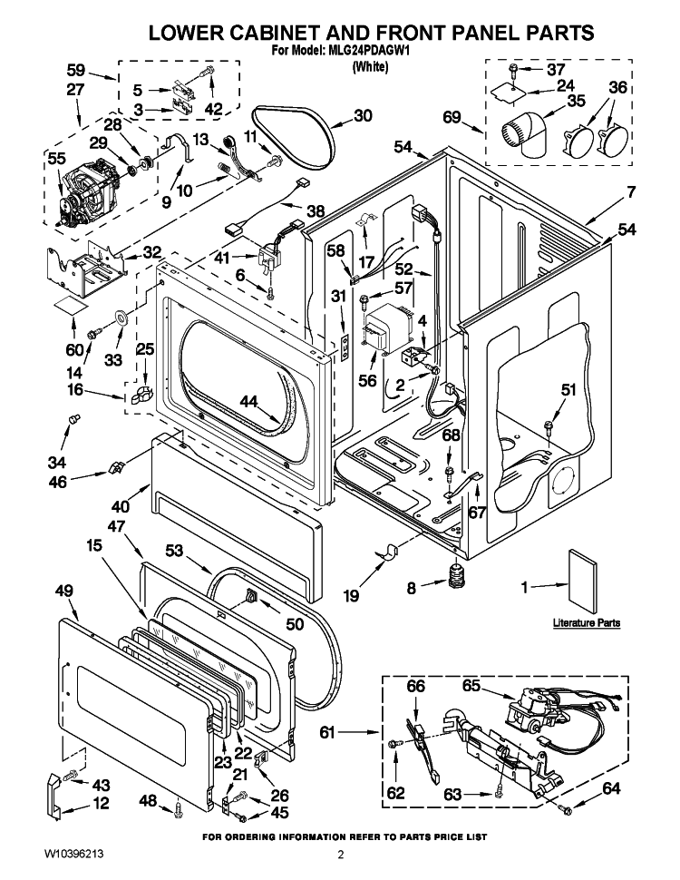 LOWER CABINET AND FRONT PANEL PARTS Diagram and Parts List for MLG24PDAGW1  Maytag Dryer