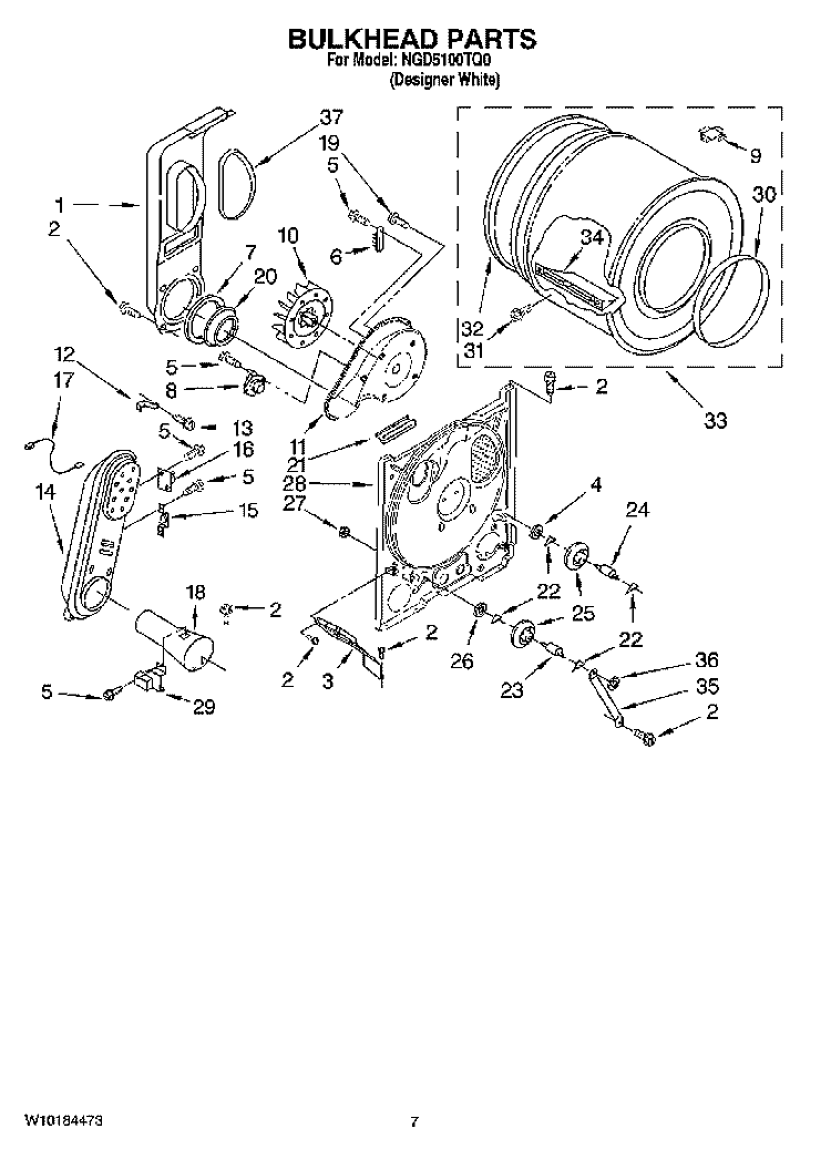BULKHEAD PARTS, OPTIONAL PARTS (NOT INCLUDED) Diagram and Parts List for NGD5100TQ0  Amana Dryer