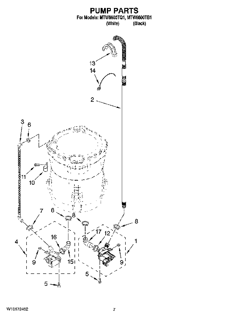 PUMP PARTS, OPTIONAL PARTS (NOT INCLUDED) Diagram and Parts List for MTW6600TQ1  Maytag Washer