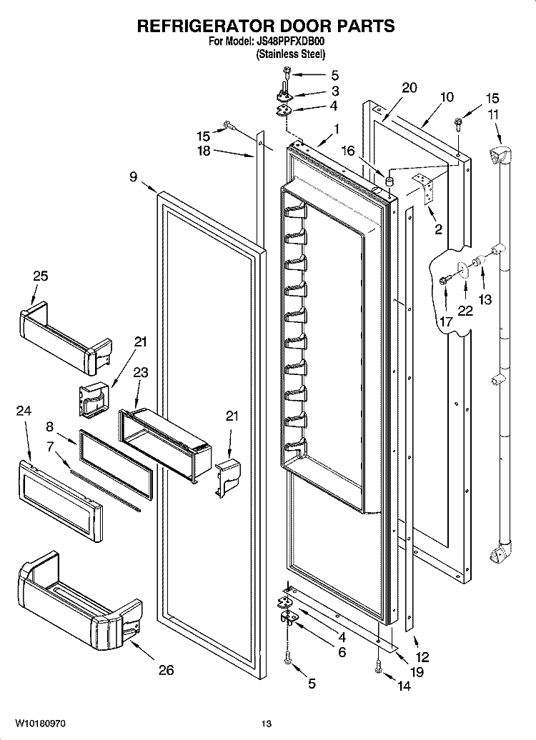 REFRIGERATOR DOOR PARTS Diagram and Parts List for JS48PPFXDB00  Jenn-Air Refrigerator