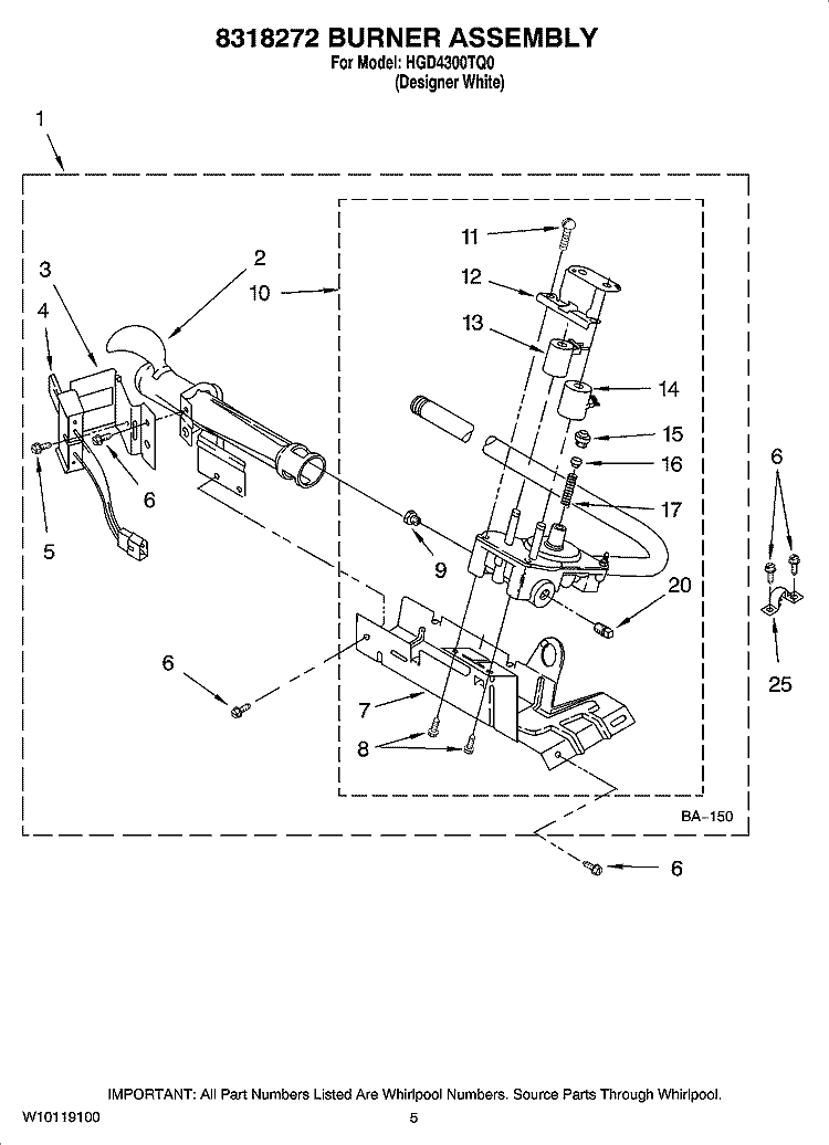 8318272 BURNER ASSEMBLY Diagram and Parts List for HGD4300TQ0  Magic Chef Dryer