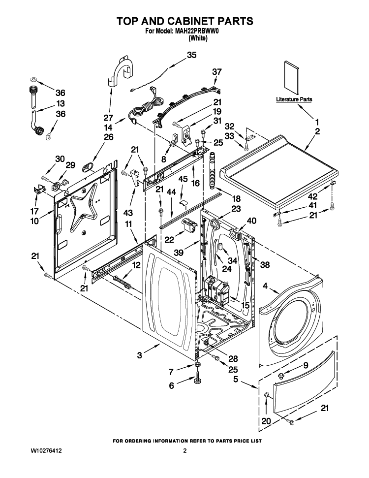 TOP AND CABINET PARTS Diagram and Parts List for MAH22PRBWW0  Maytag Washer