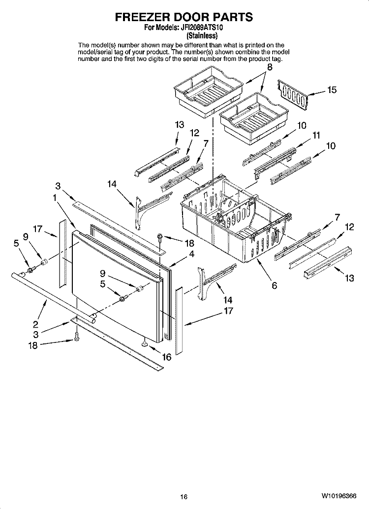 FREEZER DOOR PARTS Diagram and Parts List for JFI2089ATS10  Jenn-Air Refrigerator
