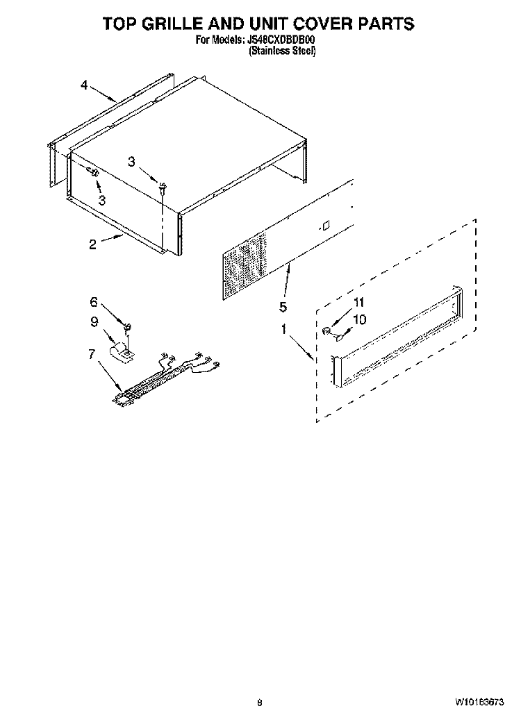 TOP GRILLE AND UNIT COVER PARTS Diagram and Parts List for JS48CXDBDB00  Jenn-Air Refrigerator