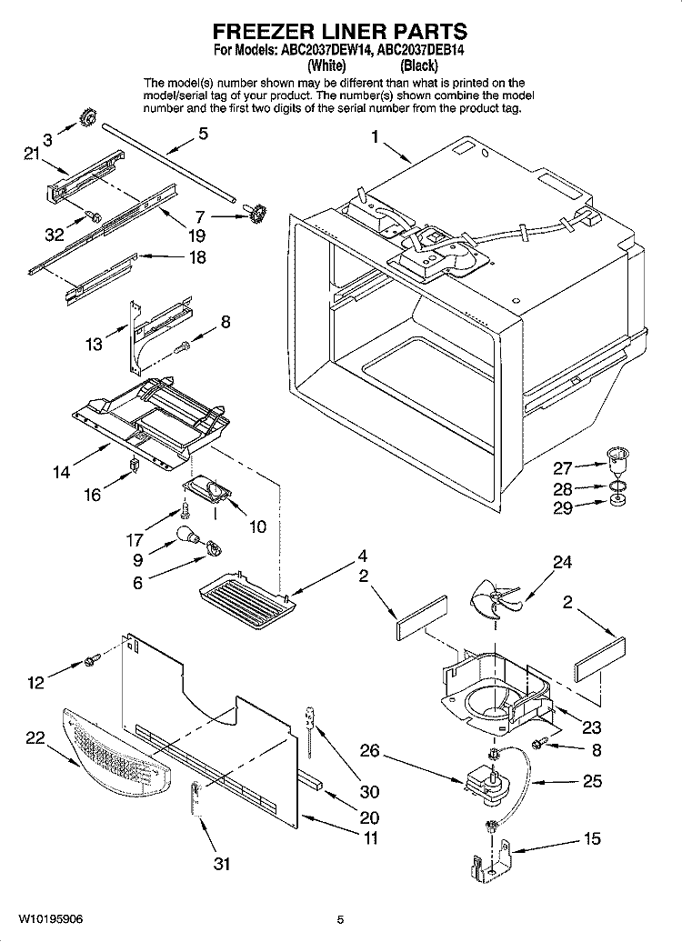 FREEZER LINER PARTS Diagram and Parts List for ABC2037DEB14  Amana Refrigerator