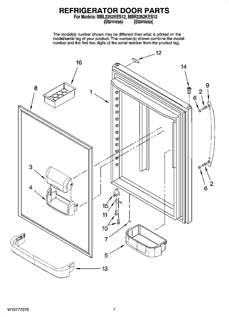 REFRIGERATOR DOOR PARTS Diagram and Parts List for MBL2262KES12  Maytag Refrigerator